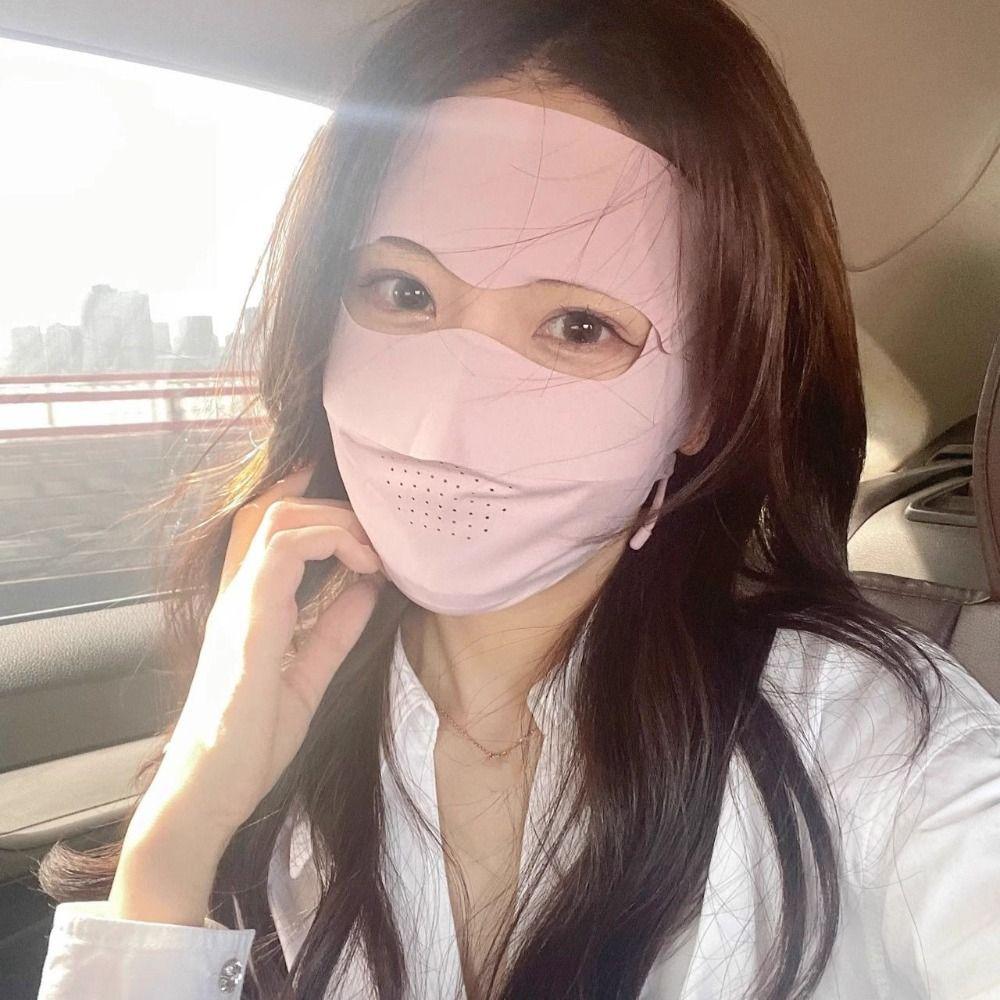 Neck Protection Sunscreen Mask Solid Color Ice Silk Mask Detachable Womne Face Shield  Summer