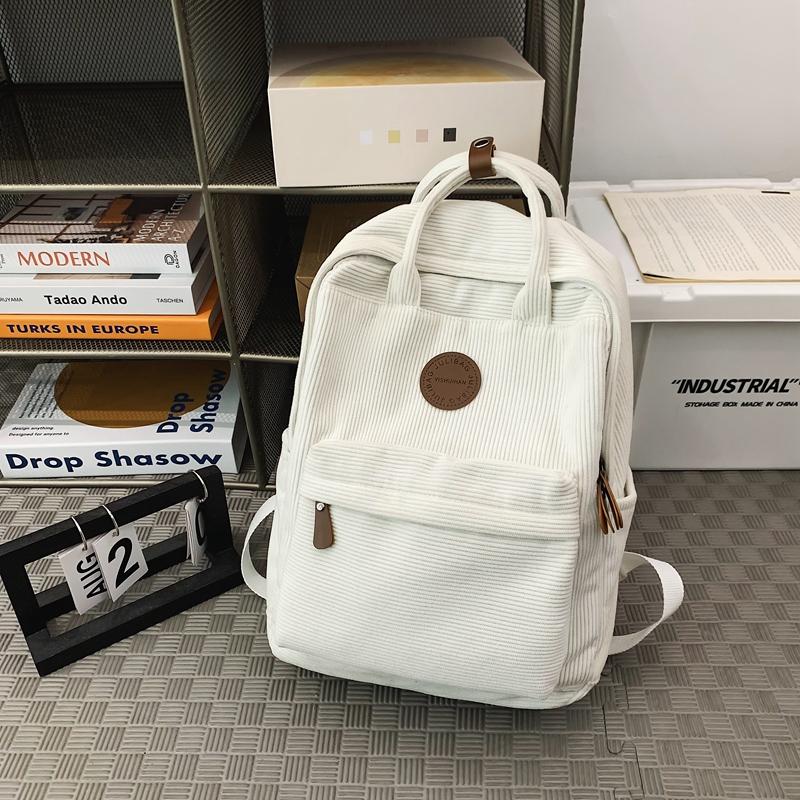 Women Corduroy Backpack Student School Bag Retro Class Book Backpack