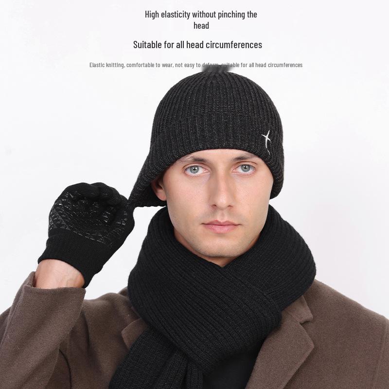 Мужская шерстяная шапка-бини для больших голов - Толстая, теплая, дышащая, влагоотводящая, идеально подходит для осени и зимы