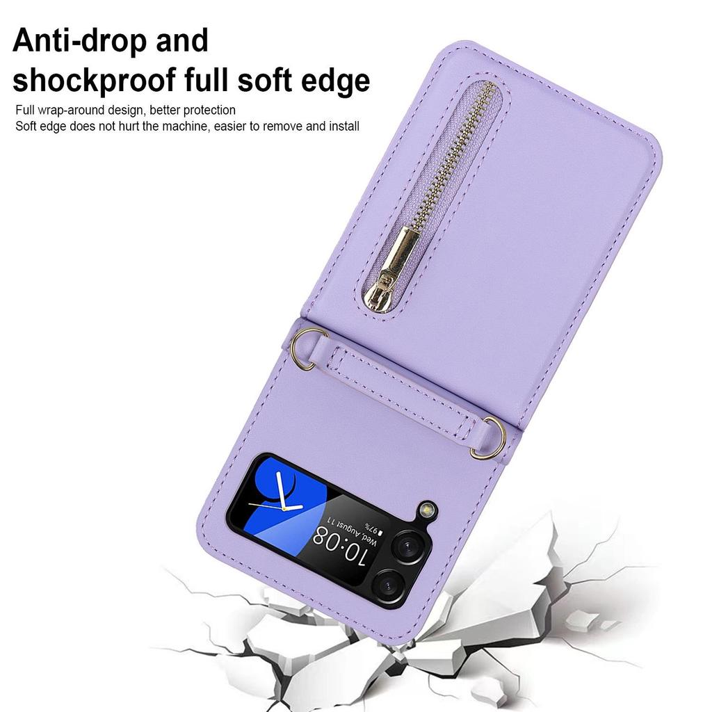 Кожаный чехол-кроссбоди Samsung Z Flip7 с молнией и слотом для карт