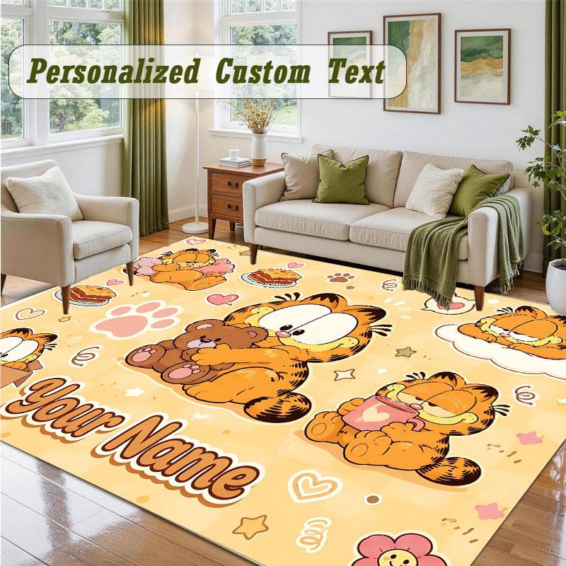 Crystal Velvet Square Rug Custom NameGarfield Pattern Non Slip Home Floor Decor Rug