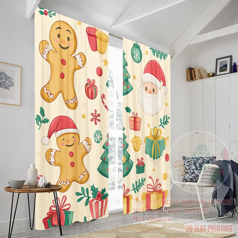 2pcs,2D plane printing Curtains&Window Treatment Christmas Cute Elements (2) Polyester Easy Install (without rod) Room Decor Use
