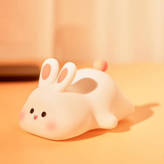 Очаровательный ночник с кроликом и таймером, сенсорный датчик, регулируемая яркость, голосовое управление, прикроватная лампа, украшение для рабочего стола