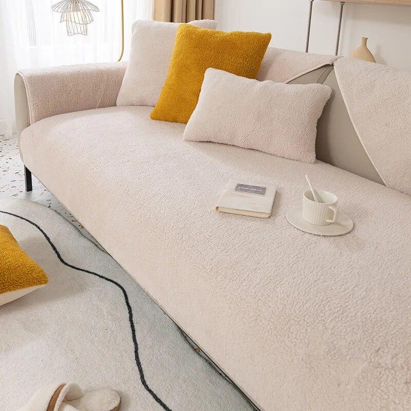 Новая флисовая подушка для дивана из ягненка, теплая, толстая, нескользящая, плюшевая подушка, зимняя однотонная скандинавская подушка для дивана, диванное полотенце