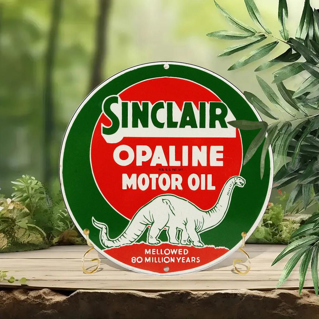 Sinclair Opaline Motor Oil Vintage Round Metal Sign D Flat Printed Dinosaur Logo Tin Plaque Retro Gas Station Garage Wall D