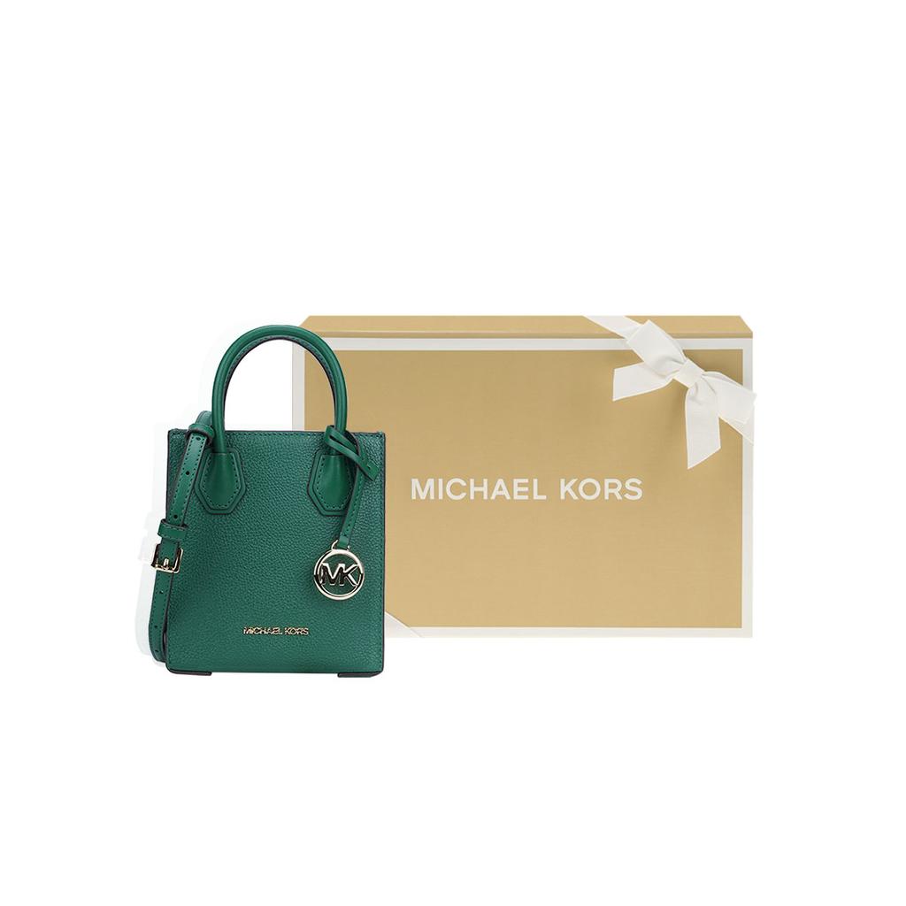 Michael Kors MK Mercer Однотонная Повседневная Французский Логотип Подвеска Кожаная Сумка-гармошка Женские Сумки Зеленый 35S1GM9T0L-JEWEL-GREEN