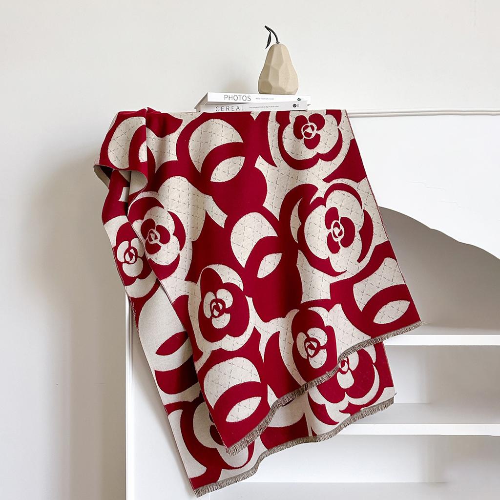 Scarf Autumn And Winter Shawl Japanese And Korean Imitation Cashmere Soft Imitation Cashmere Camellia Cold-Proof Atmosphere Warm Scarf