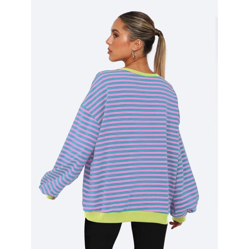 Женская толстовка с круглым вырезом в полоску, свободный топ с рукавами-фонариками