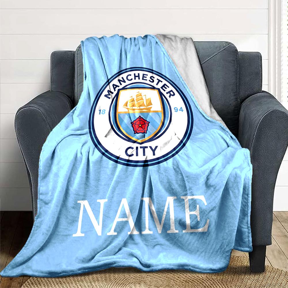 Custom Name Manchester City Crest blanket for Couch & Bed, Plush Cozy Fuzzy Blanket Super Soft & Warm Blankets for Fall and Winter. 0908266