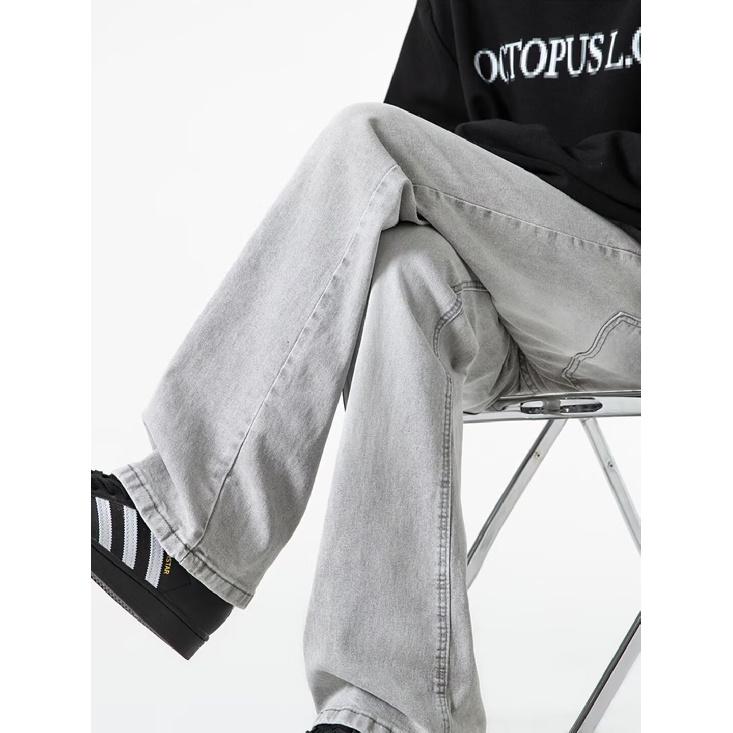 American Washed Denim Jeans Men'S Autumn New Loose Straight Leg Mop Pants High Street Wide Leg Casual Denim Pants