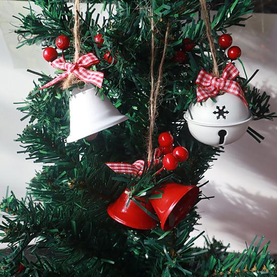 10 шт. Рождественские колокольчики, украшения для рождественской елки, подвесные колокольчики с шишками, бант из ягод падуба, праздничные принадлежности для вечеринок