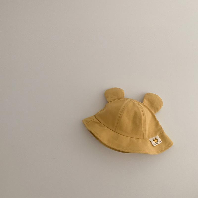 Милая детская панама с ушками медведя, летняя детская хлопковая шапка-рыболов для малышей, повседневная однотонная шапка для малышей и девочек