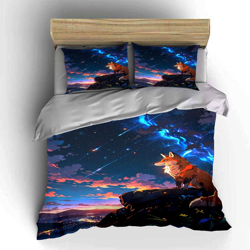 Fox and starry sky. Bedding sets Duvet cover sets Duvet covers Pillowcases(1*Duvet Cover 2*Pillowcases without duvet insert)