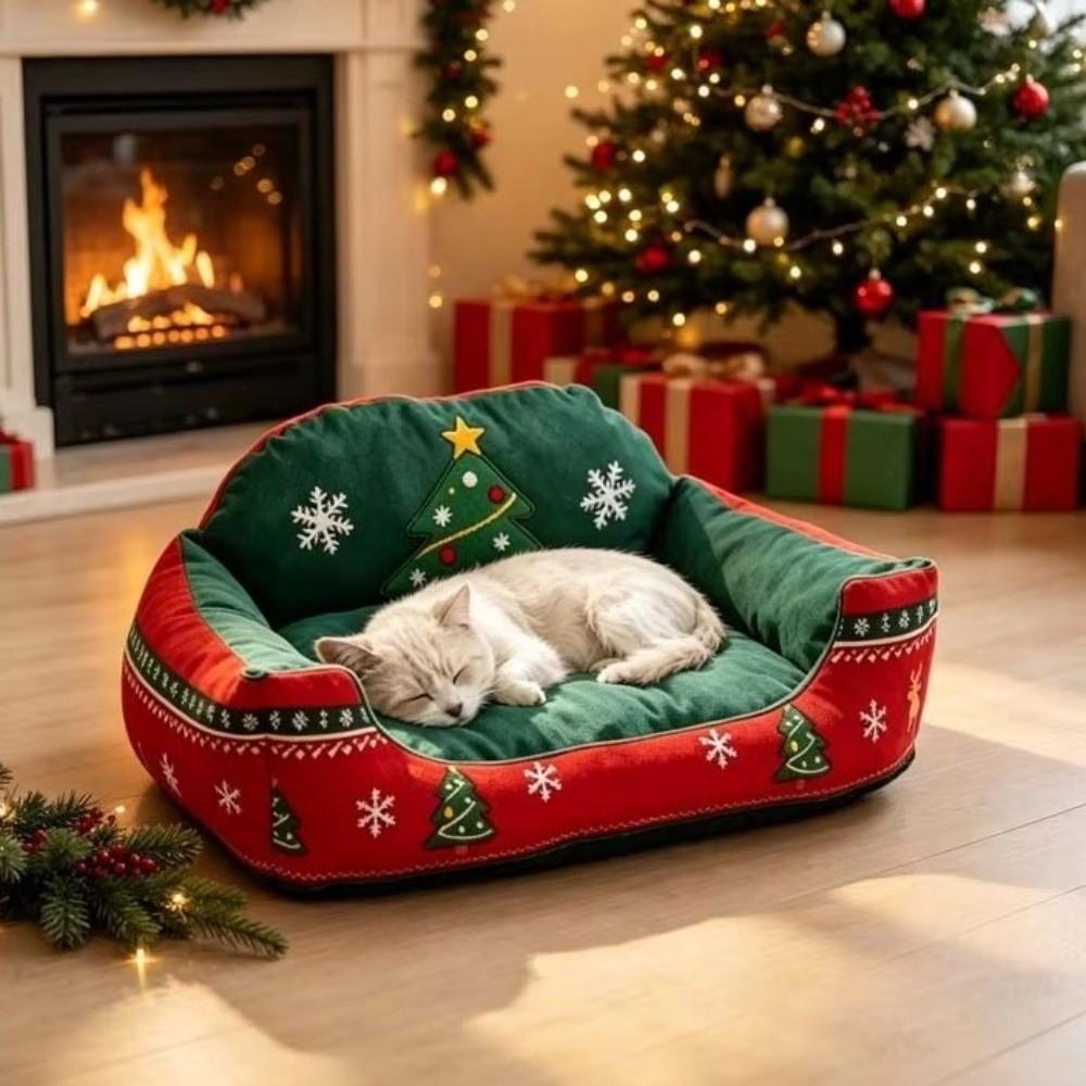 Washable Christmas Pet Sofa Bed Soft Plush Pet Sleeping Bed Pet Sofa Couch Warm Cat House Festival