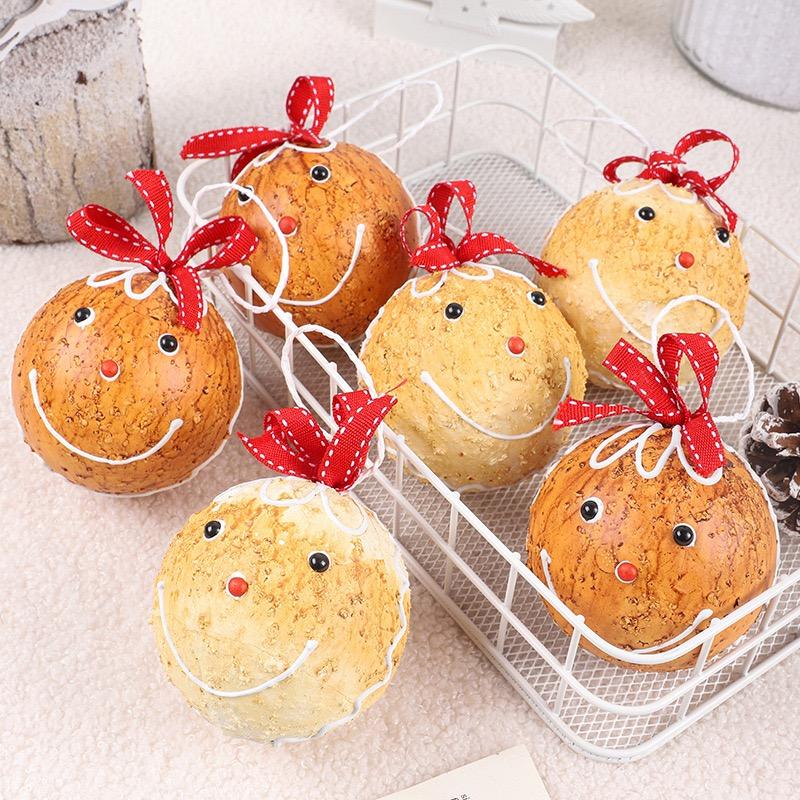 Set of 6 Warm Brown Cookie Christmas Ball Tree Hanging Ornaments Retro 8cm Foam Balls for Tree Decor New Year Winter 2026