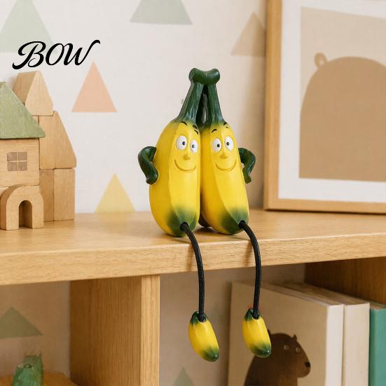Whimsical Fruit Sculptures Resin Shelf Sitter Figurines with Flexible Dangling Legs, Hanging Edge Statues, Cute Character Desktop Ornaments