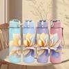 1PC Light Purple Lotus Flower Bloom 750ml Color Plastic Sports Water Bottle Leakproof Flip Straw Lid For Sports Office Home Use