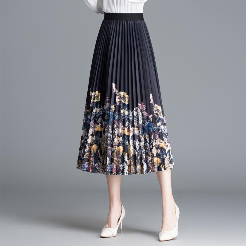 Юбка на груди женская летняя плиссированная высококачественная маятниковая печатная длинная юбка a-word женская драпировка женская тонкая юбка-зонтик куртка