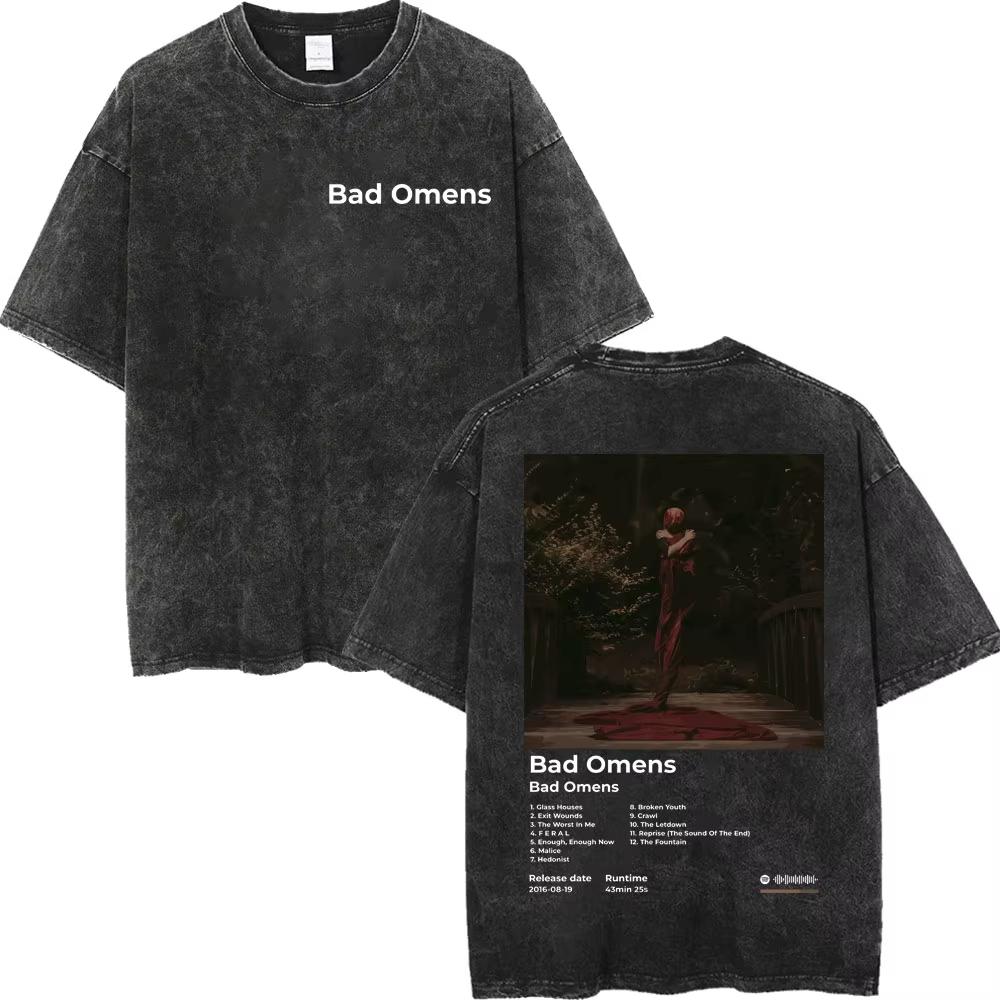 Винтажные стираные футболки рок-группы Bad Omens, готическая мода, футболки с коротким рукавом для мужчин и женщин, повседневные свободные хлопковые футболки, стритвир