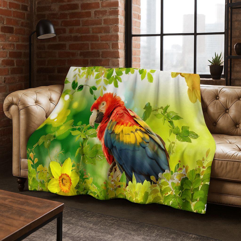 Colorful Tropical Parrot Macaw Natural Birds Art Flannel Blanket,Cozy Soft Throw Blanket for Home Bedroom Bed Sofa Cover Kids