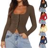 Женский модный однотонный топ с квадратным вырезом, из вязаной нити, на одной пуговице, облегающего кроя, с длинными рукавами