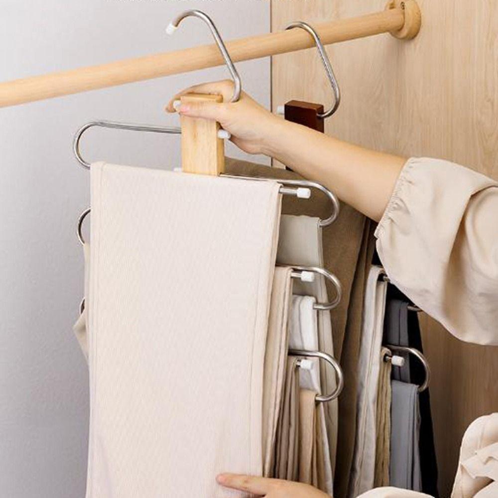 Stainless Steel Multi Tier Pant Hangers Anti-Slip Clothes Rack Pants Storage Rack  Closet