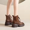 Leather Boots  Autumn and Winter New Versatile Washed Cowhide Retro Fashion British Style Thick Soled Boots for Women