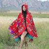 Travel Photo Scarf Women'S Geometric Hooded Ethnic Style Knitted Cape Shawl Horn Buckle Warm Women'S Split Shawl