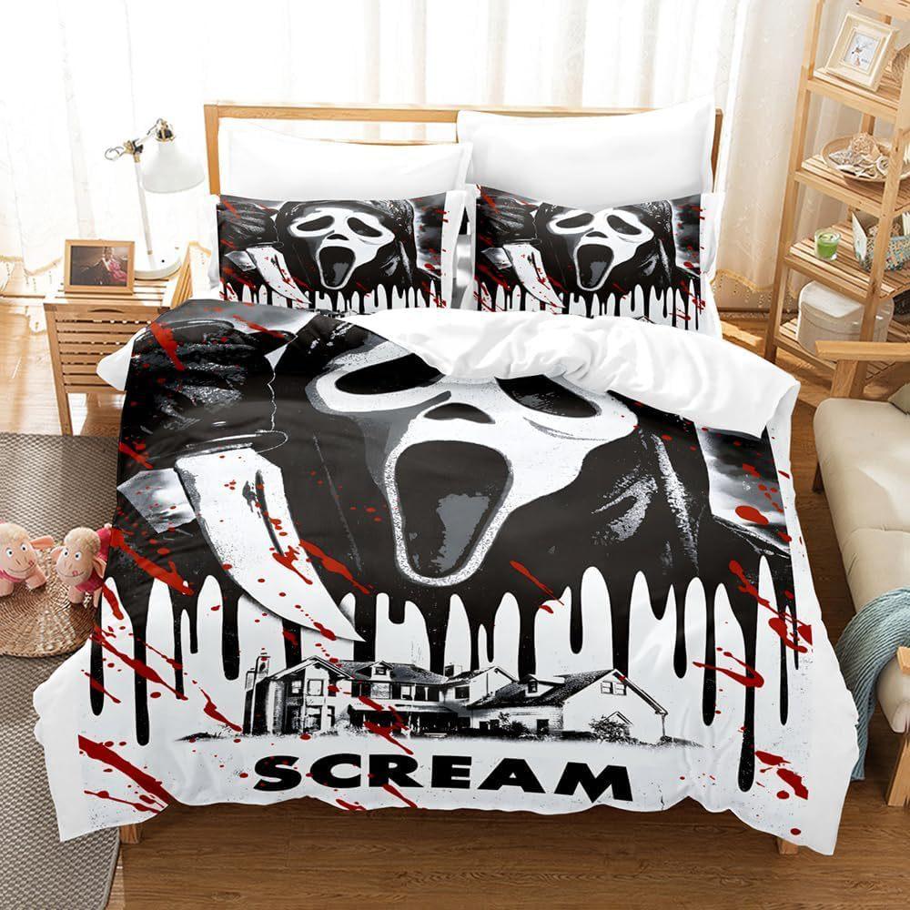 Home Textiles Three-Piece Halloween Pink Cartoon Digital Printing Quilt Pillowcase Bedding