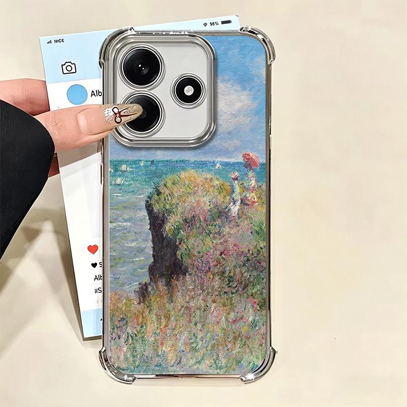 Claude Monet Oil Painting Plating Phone Case For Xiaomi Redmi Note 14 15 Pro Plus 13 12 11 11S 11T 10 9S 9 5G Anti-Fall Airabag