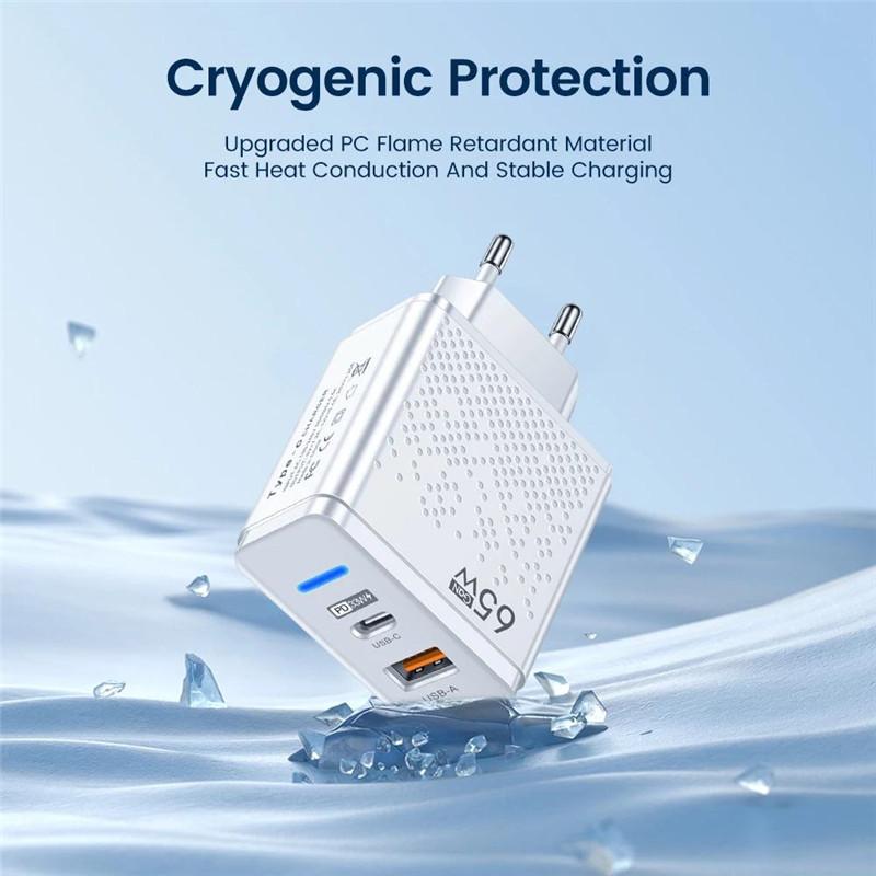 PD 65W Fast Charging Charger Quick Charge 3.0 Phone Charger Adapter Type C Fast Charging Wall Adapter