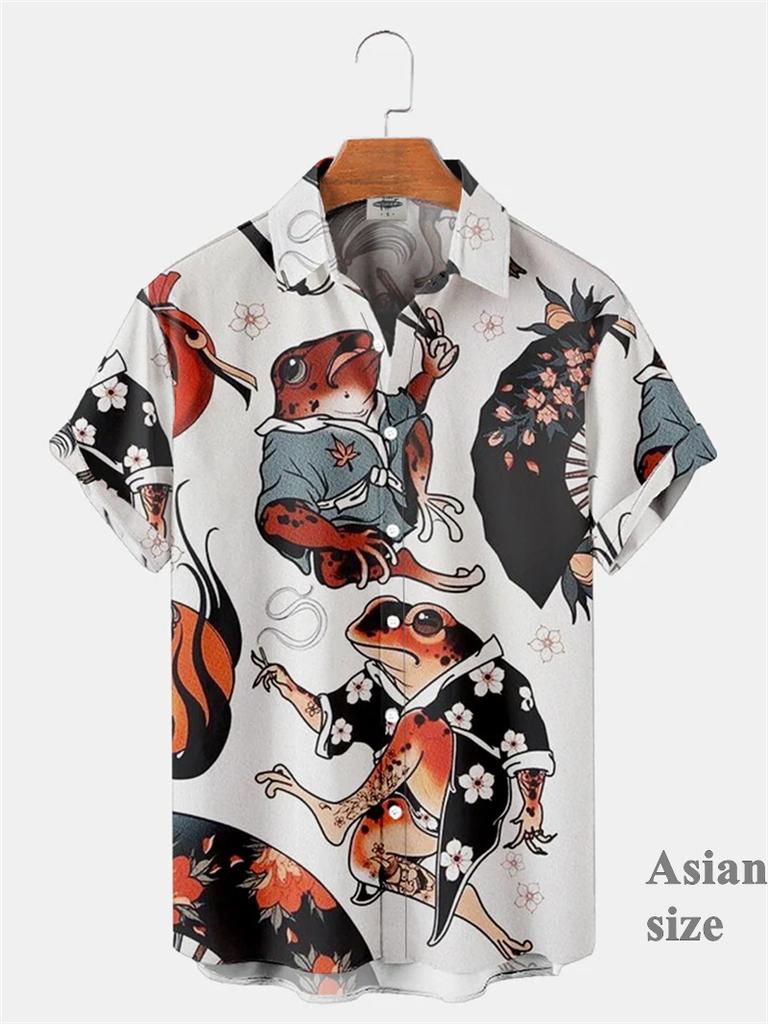 Funny Frog 3D Printed Graphic Men Streetwear Women Casual Fashion Short Sleeves Shirts Lapel Button Shirt New Unisex Clothing