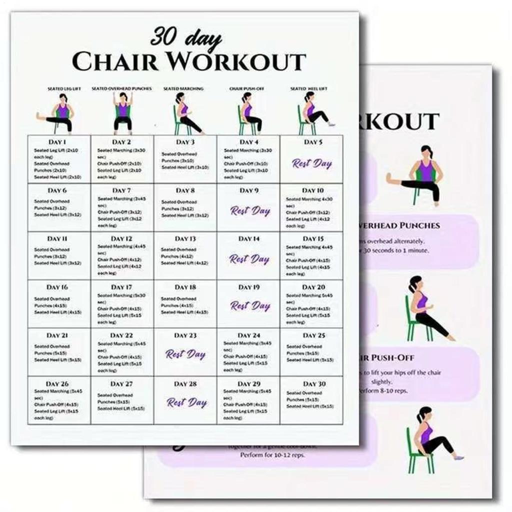 Chair Exercises For Seniors 30-Day 6 Pieces Fitness Cards Chair Yoga Book For Travel Morning Working Family Friends Sports