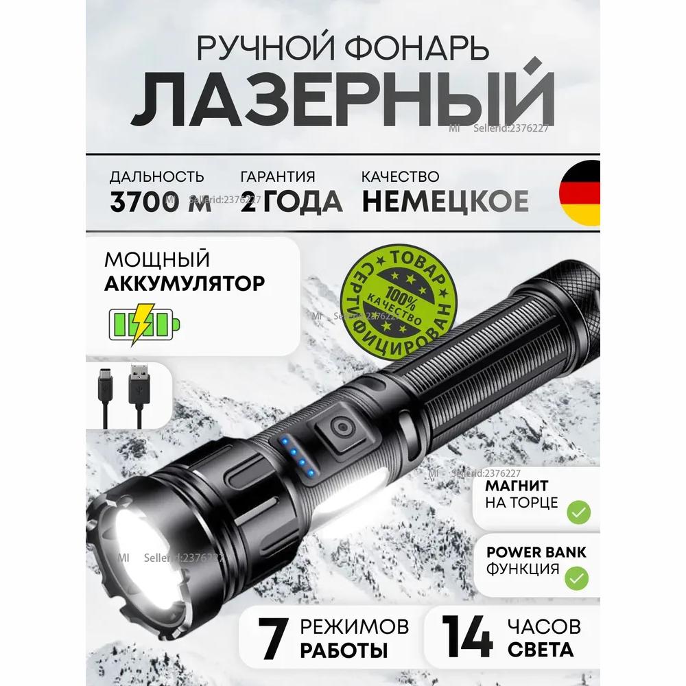Handheld rechargeable laser LED flashlight with zoom