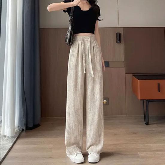 Женские брюки с высокой посадкой, регулируемой кулиской, длинные брюки из ледяного шелка с карманами