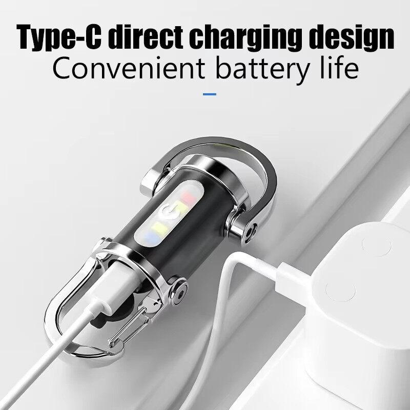 COB LED Mini Keychain Flashlight USB Rechargeable Portable Flashlight Keychain Light Camping Pocket Torch Lamp For Outdoor Camping Fishing Walking