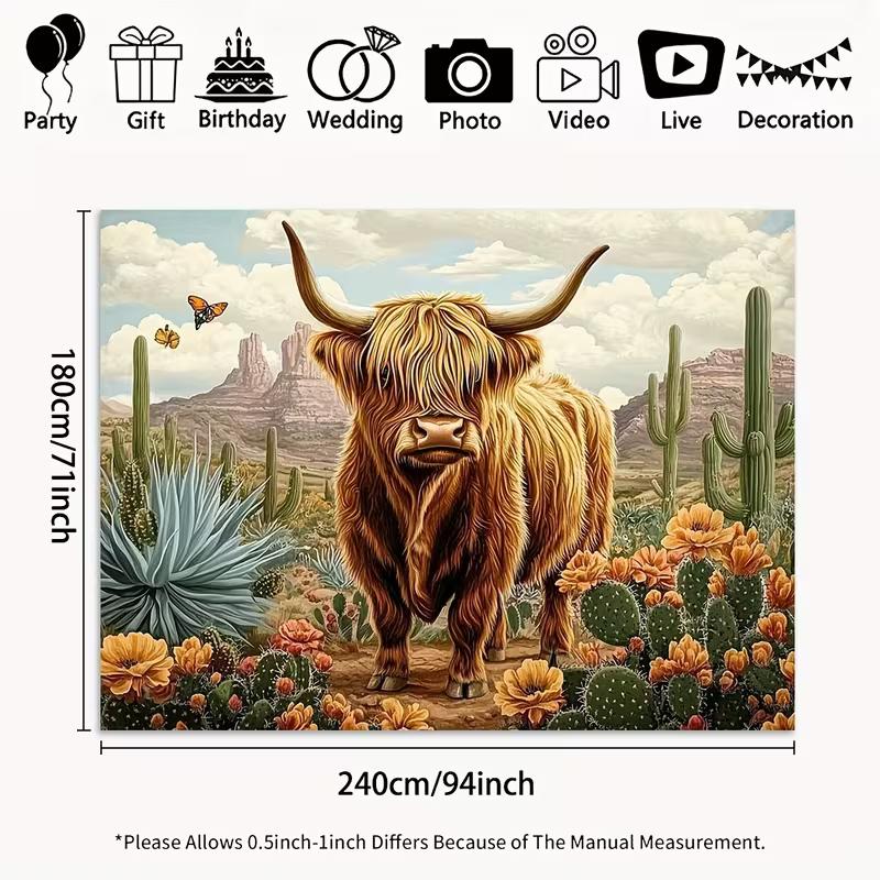 2D Flat Printing Cactus Floral Desert Backdrop for Country and Western Photoshoot