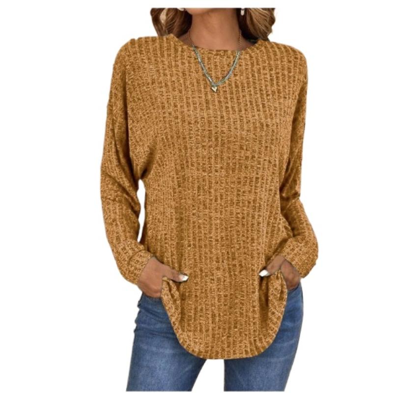 Вязаный свитер, удобный женский топ с длинным рукавом, повседневные рубашки