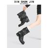 Skinny Rivet Pants Boots Autumn Round Head Pile Western Cowboy Boots Retro Spice Girl Boots Women