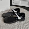 Мода Мода Черные Женские Пляжные Туфли Толстая Подошва Мягкая ПУ Кожа Платформа Плоские Сандалии для Леди 2025 Лето Повседневная Легкая Обувь