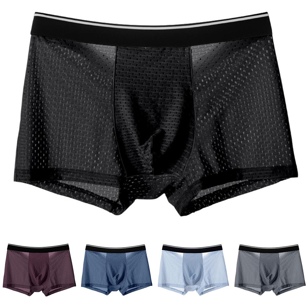 Высокое качество Ice Silk Mesh мужские сексуальные прозрачные трусы-боксеры нижнее белье