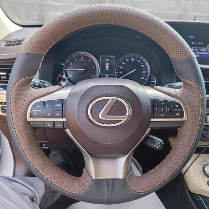 Ручная строчка Нескользящая Черно-коричневая Кожаная Накладка на руль автомобиля Для Lexus ES250 ES300h GS200 GS300h GS450h LX570