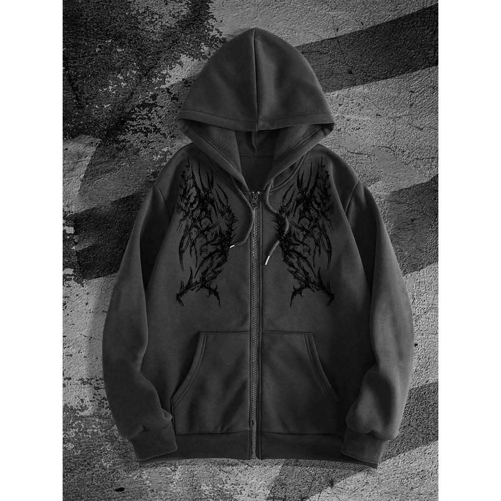 Мужская готическая толстовка на молнии с темным принтом, модный выбор в уличном стиле, идеально подходит для повседневных случаев, идеальна для сочетания с модными нарядами