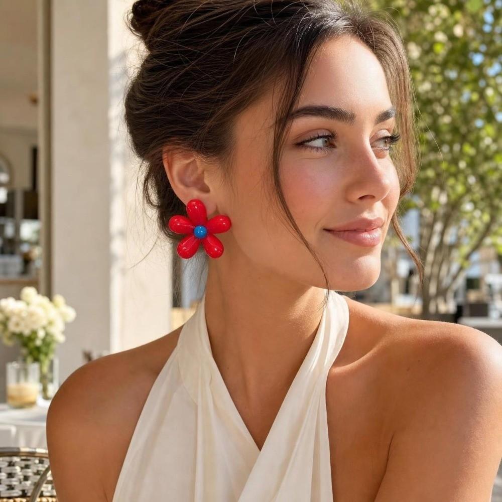 Bright Color Flower Stud Earrings Colorful Statement Earrings Enamel Drip Glaze Earrings Office