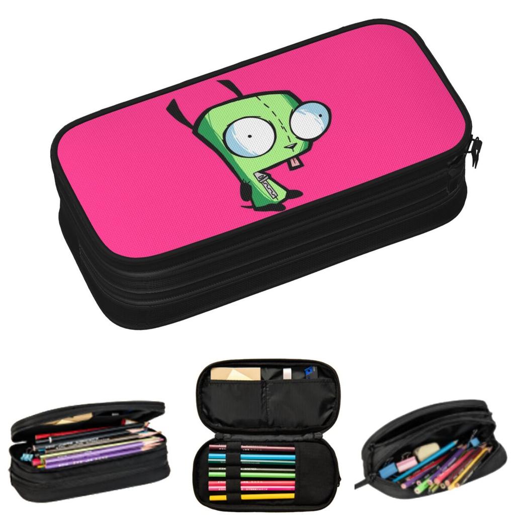 Invader Zim Game Pencil Cases for Student School Pen Box Pencil Bag Large Capacity Pencil Pouch