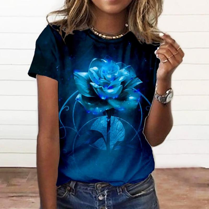 Летняя модная женская футболка с 3d цветочным принтом, топы больших размеров, женская одежда, повседневный женский топ, женская футболка с коротким рукавом