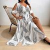 Women's V-neck Fashion Sexy Print Dress Elegant Off-the-shoulder Split Dress