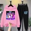 Детский K-Pop худи с принтом персонажей и штаны, трендовый повседневный наряд для детей, мультяшный свитшот и низ