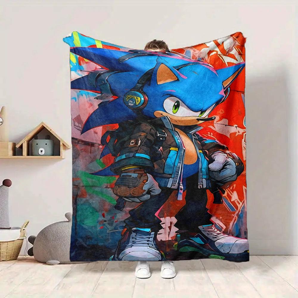 1pc Sonic Urban Flannel Blanket, Soft Skin Friendly with Digital Printing, Various Sizes Available for Family, Friends, Birthday