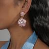 Purple Floral Dangle Earrings Pearl Ear Jewelry Elegant Camellia Flower Earrings  Female